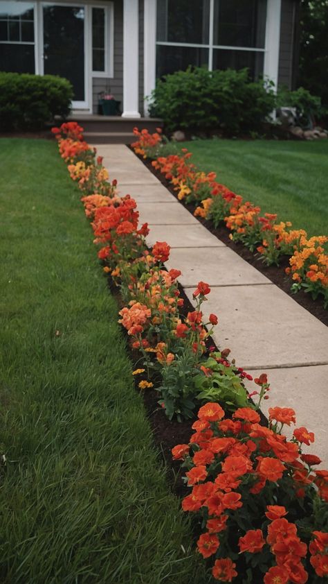 Transform the entrance of your home with stunning flower beds in front of house In our latest blog post we explore a variety of beautiful garden designs that focus on low maintenance yet captivating flower beds From rustic stone arrangements adorned with white rock to vibrant perennial plants that thrive in full sun discover easy DIY ideas that will elevate your outdoor space We also delve into the use of rocks and raised beds to create a structured look that combines both fo Flowers Along House, Flower Beds Against Fence, Flower Bed Along Sidewalk Front Walkway, Backyard Flower Beds Against House, Front Window Flower Bed Ideas, Flower Garden Front Of House, Front Walkway Flowers, Front Sidewalk Flower Bed Ideas, Raised Flower Beds In Front Of House Curb Appeal