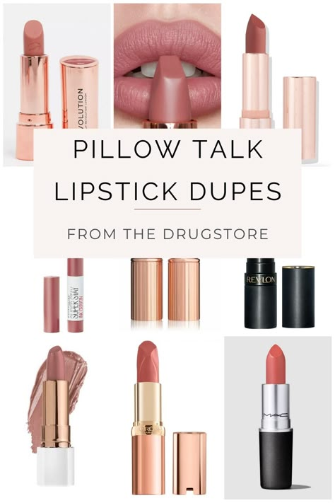 selection of lipsticks that are dupes for pillow talk Lipstick Combos Fair Skin, Best Loreal Lipstick Shades, Charolette Tilbury Pillow Talk, Charlotte Tillbury Pillow Talk, Best Revlon Lipstick Shades, Charlotte Tilbury Lipstick Shades, Pillow Talk Lip Combo, Pillowtalk Medium, Pillowtalk Charlotte Tilbury