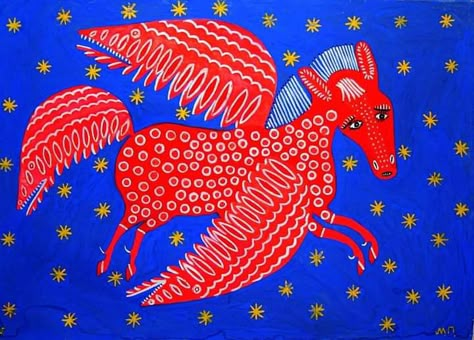 Ukranian Folk Art, Maria Prymachenko, Paint Practice, Slavic Art, Quilt Coats, Hybrid Animals, Doodle Paint, Fantasy Horses, Ukrainian Art