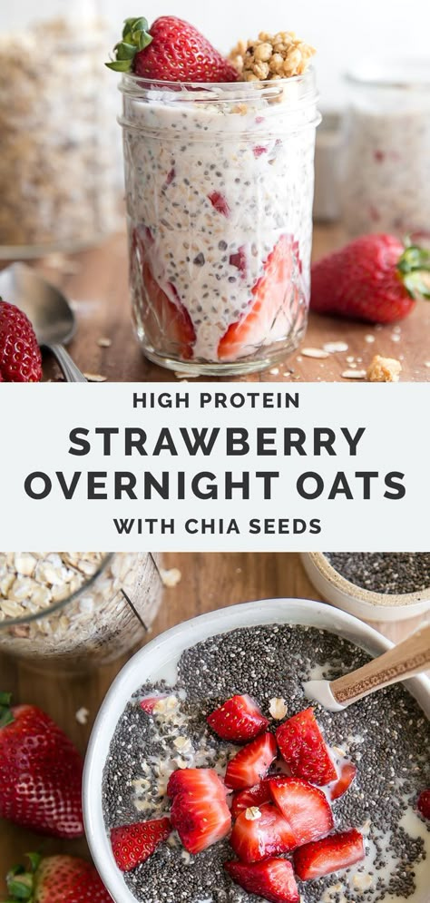 Indulge in a nutritious morning treat with our Strawberry Overnight Oats, featuring a delightful blend of creamy yogurt, wholesome chia seeds, and high-protein oats. Perfectly crafted for meal prep, simply mix the ingredients the night before for a hassle-free breakfast that fuels your day. Gluten Free Overnight Oats, Food For School, Best Overnight Oats, High Protein Yogurt, Overnight Oats With Yogurt, Strawberry Overnight Oats, Best Overnight Oats Recipe, Chia Overnight Oats, Protein Overnight Oats