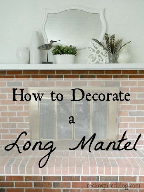 Decorating A Mantle Ideas, Long Fireplace Mantle Decor, Long Mantel Decorating Ideas, Mantle Ideas Fireplace, Long Mantle, Long Mantle Decor, How To Decorate A Fireplace Mantel, Simple Mantle Decor, Hearth Decor