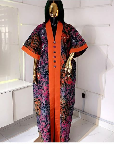 Ankara Combination Dress Styles, Kimono Gown Ankara, Kampala Bubu Styles, Adire Bubu Styles, Ankara Bubu Styles, Kampala Bubu, Material Styles For Ladies, Ankara Bubu Gown, Ankara Bubu Gown Styles