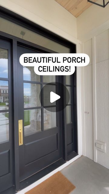 Toni Roberts, Design Dazzle on Instagram: "Front porch love! Beautiful porch ceilings! Are you team stained wood or team painted wood? And how about that front door? #paradehome #frontporch #porchceiling #porchceilings #stainedporchceiling#woodporchceiling #entrydoor" Painted Porch Ceiling, Front Porch Ceiling Ideas, Porch Ceiling Ideas, Front Wall Design, Porch Ceiling, Ceiling Ideas, Entrance Porch, Stained Wood, May 31