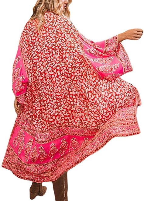 Amazon.com: Women's Beach Cover Ups Cardigan Outfit Long Sheer Bikini Kimono Dusters Chiffon Coral (216): Clothing Long Kimono Cardigan, Gilet Kimono, Beach Blouse, Cardigan Kimono, Chiffon Kimono, Beach Coverup Dress, Floral Print Chiffon, Long Kimono, Cardigan Long