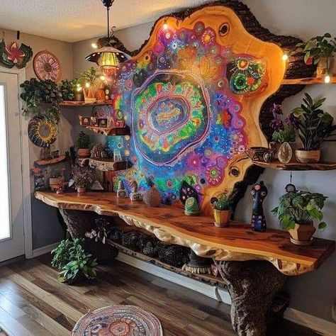 Fun Flower Bed Ideas, Plant Room Design, Fantasy Furniture, Hippie Homes, Bohemian House, Pretty Decor, Funky Painted Furniture, Crazy Friends, Funky Furniture