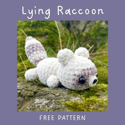 g i n a | LYING RACCOON FREE PATTERN🩶🌿 another free pattern is finally here! i hope everyone enjoys making their own raccoon! & big thank you to… | אינסטגרם Yarn Projects Crochet, Crochet Baby Projects, Easy Crochet Animals, Crochet Eyes, Quick Crochet Patterns, Crochet Animals Free Patterns, Crochet Design Pattern, Crochet Amigurumi Free Patterns, Beginner Crochet Projects