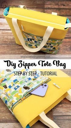 DIY Everyday Tote Bag with Zipper | Front Pocket Shoulder Bag Tutorial [sewingtimes] How To Sew Tote Bag With Zipper, Reversible Tote Bag Pattern Free, Folding Bag Pattern, Divided Tote Bag Pattern, Zipper Tote Bag Pattern Free, Tote Bag With Zipper Pattern Free, Zipper Bags Tutorial Free Pattern, How To Make Bags From Clothes, Crossbody Tote Bag Pattern