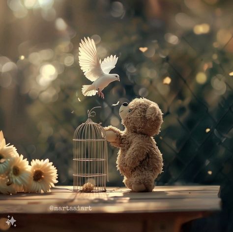 @martaaiart Cute Teddy Bear Pics, Cute Wallpapers For Android, Funny Happy Birthday Song, Teddy Bear Day, Teddy Pictures, الفن الرقمي, Whimsical Art Paintings, Teddy Bear Wallpaper, Cartoon Artist