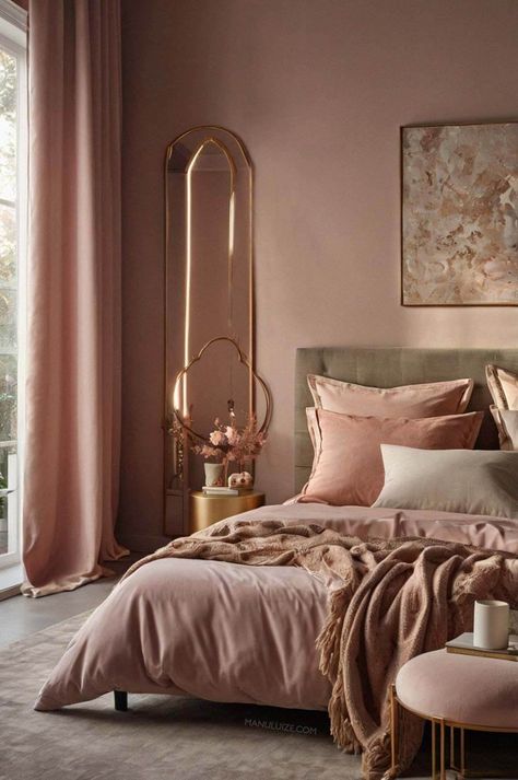 Dusty Pink Curtains, Dusky Pink Bedroom, Hot Pink Bedrooms, Light Pink Bedrooms, Dusty Pink Bedroom, Girly Pink Bedroom, Blue And Pink Bedroom, Pink Bedroom Walls, Blush Pink Bedroom