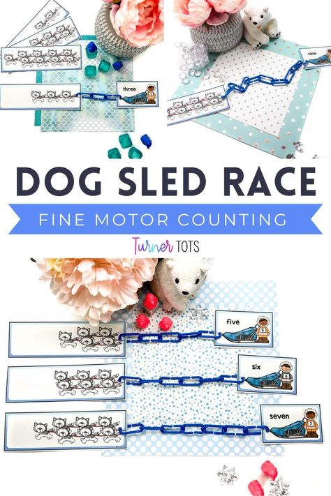 Combine math and fine motor work with this engaging fine motor counting activity. The printable cards reinforce counting as your preschoolers count the links connecting the dog sleds to the racers. A perfect dog sled preschool activity - especially if you are looking for Iditarod activities for kids! Download this fun preschool math activity today. Winter Animal Math Activities Preschool, Winter Animal Math Activities, Arctic Animals Math Preschool, Winter Animals Math Preschool, Arctic Math Activities Preschool, Artic Animals Kindergarten Activities, Arctic Animal Math Preschool, Polar Animals Sensory Bin, Polar Animal Sensory Bin