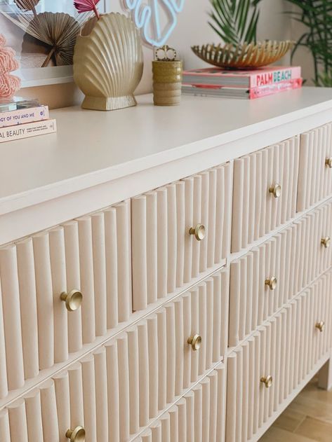 Jun 19, 2020 - Hi, my honeys! I have an amazing IKEA dresser hack for you today! I took the Hemnes Dresser and transformed it into a beautiful Art Deco, channeled dresser w... Ikea Hemnes Dresser Hack, Hemnes Dresser Hack, Glam Dresser, Ikea Hemnes Dresser, Hemnes Dresser, Dresser Hack, Palette Patio Furniture, Diy Pallet Couch, Camper Van Ideas