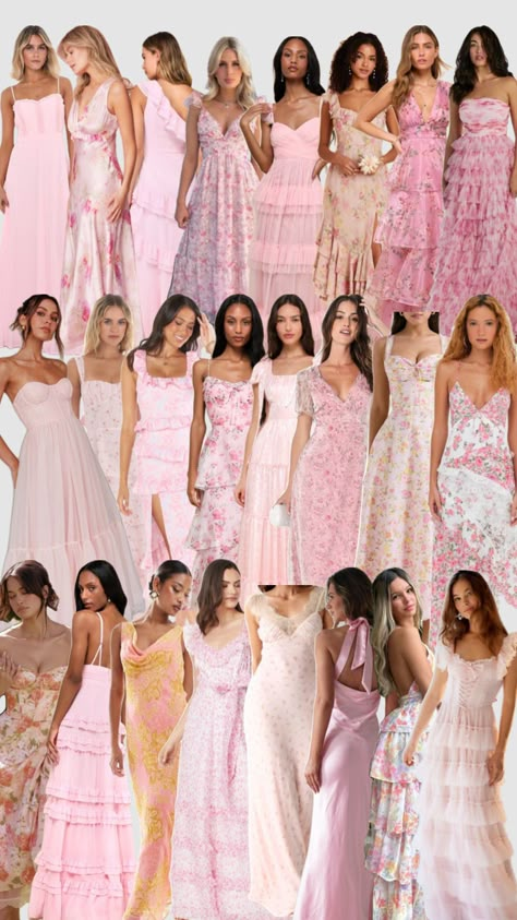 pink dresses:) Bridesmaid Dresses Aesthetic Pink, Light Pink Maid Of Honor Dress, Pink And White Bridesmaid Dresses, Pink Mix And Match Bridesmaid Dresses, Light Pink Bridesmaid Dresses Mismatched, Pink And Purple Bridesmaid Dresses, Mismatched Pink Bridesmaid Dresses, Pink Bridal Party Dresses, Shades Of Pink Bridesmaid Dresses