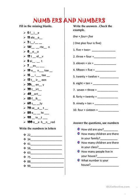 numbers, numbers - English ESL Worksheets for distance learning and physical classrooms Number Words Worksheets, Numbers Worksheet, English Activities For Kids, English For Beginners, English Exercises, Learning English For Kids, English Grammar Worksheets, English Worksheets For Kids, Kids Math Worksheets