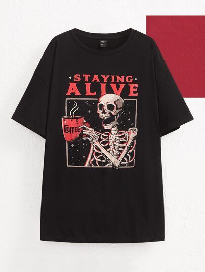 Slogan T Shirt, Drop Shoulder Tee, Shirt Stays, T Shirt Oversize, Selling Clothes, Staying Alive, Dream Clothes, Plus Size T Shirts, Long Sleeve Sweatshirts