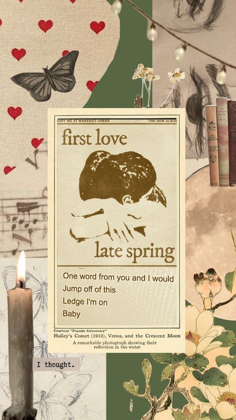 First Love/last Spring Mitski, First Love Late Spring Aesthetic, God's Favorite Tattoo, First Love Late Spring Tattoo, Anime Spring Aesthetic, Mitski Moodboard, Mitski Wallpapers Lyrics, First Love Wallpaper, Mitski Lockscreen