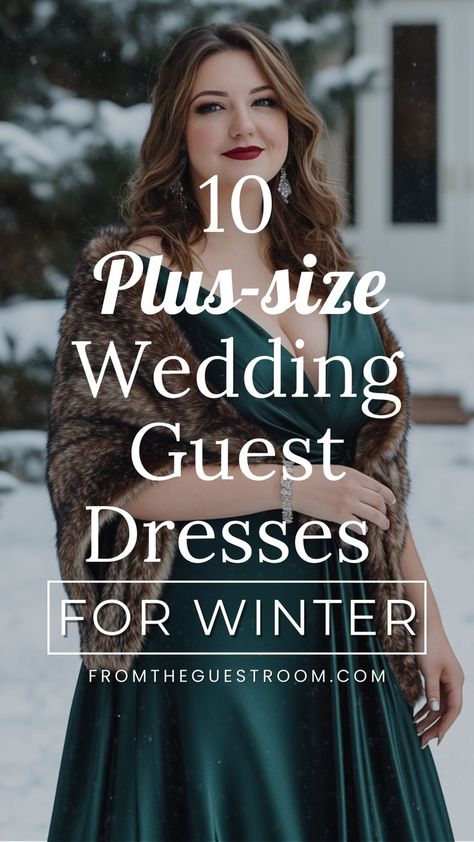 a woman wears a plus size wedding guest dress for winter Wedding Guest Dress February, February Wedding Guest Dress, Dress For Winter Wedding Guest, January Wedding Guest Dress, December Wedding Guest Outfit, December Wedding Guest Outfits, Dress For Winter Wedding, Wedding Guest Dress Curvy, Country Wedding Guest Dress