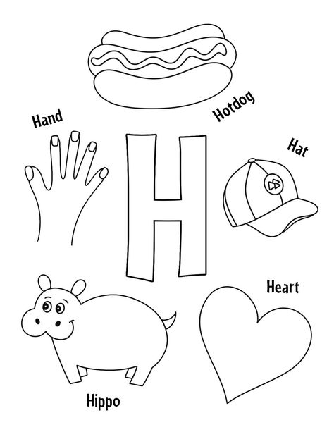 Coloring Letters Alphabet, H Is For Craft Preschool, Preschool H Crafts, H Letter Worksheet, Letter H For Preschoolers, Letter A Worksheets For Toddlers, Letter H Free Printable, Letter H Books For Preschool, Letter H Toddler Crafts