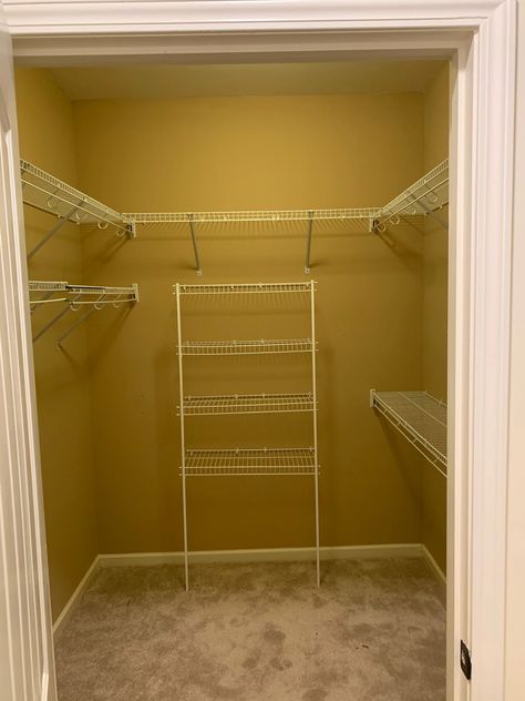 Master Closet Makeover Replacing Wire Shelves In Closet, Diy Closet Transformation, Small Master Closet Makeover, Custom Closet Ideas Small Walk In, Builder Grade Walk In Closet Makeover, Walk In Closet Wire Shelving Ideas, Budget Closet Makeover, Builder Grade Closet Makeover, Rental Closet Makeover