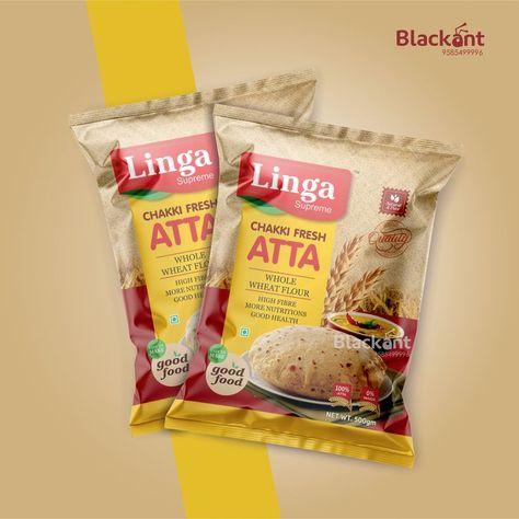 Wheat Packaging Design, Atta Packing Design, Wheat Flour Packaging, Pack Design Food, Pouch Design Packaging, Flour Packaging Design, Spices Packaging Design, Label Sticker Design, Food Creative Ads