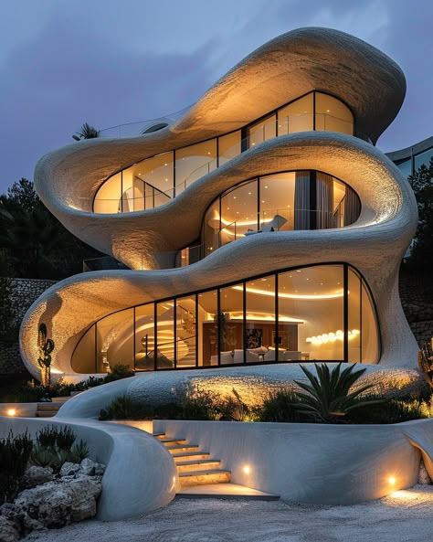 Verdant Haven by Maedeh Hemati @mah_design_architecture 🔗 https://www.amazingarchitecture.com/visualization/verdant-haven-by-maedeh-hemati Embracing Nature’s Curves: A Modern Villa of Organic Beauty Maedeh Hemati: Step into a world where architecture blends seamlessly with the natural landscape, where every curve and contour is a tribute to the beauty of organic forms. Our modern villa is a sanctuary of serenity, designed to harmonize with the surrounding environment while offering luxuri... Al Baik, Biomorphic Architecture, Private Members Club, Modern Villa, Organic Architecture, Organic Forms, Love Travel, Natural Landscape, Home House