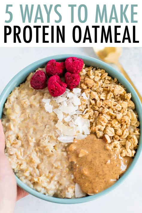 Want to make your oatmeal even healthier? I've got you covered with 5 delicious and easy ways to boost the protein content of oatmeal so that it will keep you full until lunch. Greek Yogurt Oatmeal, Oatmeal Toppings, Protein Oatmeal, Lost 100 Pounds, Quit Drinking, High Protein Breakfast, Healthy Diet Recipes, Protein Breakfast, Healthy Meal Plans