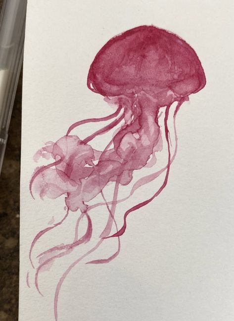 Jellyfish Drawing Oil Pastel, N Drawing, Jellyfish Drawing, Learn Watercolor Painting, Ideas To Paint, Learn Watercolor, Art Class Ideas, Fish Drawings, Jelly Fish