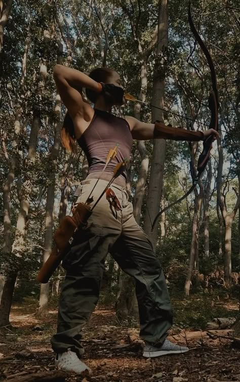 Hunting Aesthetic Bow And Arrow, Women’s Archery, Longbow Aesthetic, Amazonian Warrior Aesthetic, Warrior Astethic, Nature Bow And Arrow, Archer Drawing Reference, Warrior Girl Aesthetic, Archery Girl Aesthetic