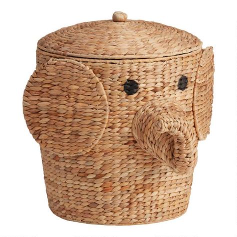 Natural Hyacinth Elephant Eloise Basket with Lid - v1 Palm Beach Nursery, Kid Storage, Farm House Decorating, Elephant Basket, India Theme, Kids Storage Bins, Nursery And Playroom, Beach Nursery, Storage Baskets With Lids