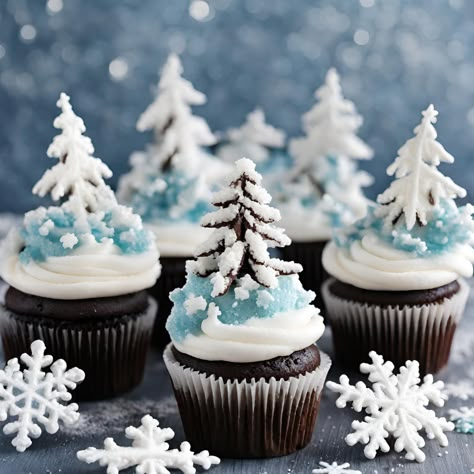 Sweeten your winter parties with our stunning dessert recipes. Discover frosty treats to impress guests. Indulge in seasonal sweets - start baking! Winter Theme Dessert Table, Winter Wonderland Cupcake Ideas, Snow Themed Party Food, Winter Desserts Fancy, Winter Party Treats, Snow Cupcakes, Winter Wonderland Cupcakes, Snowflake Cupcakes, Winter Cupcakes