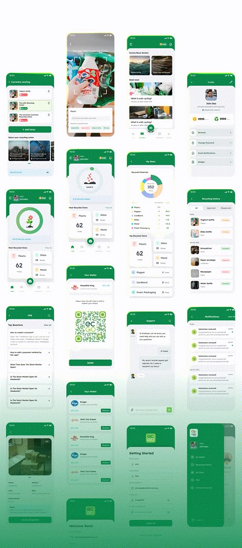 Recycling Mobile App :: Behance Mobile App Portfolio Design, Recycling App Design, Eco App Design, Green App Design, Moodboard App, App Green, App Wireframe, Sales App, Agriculture Design