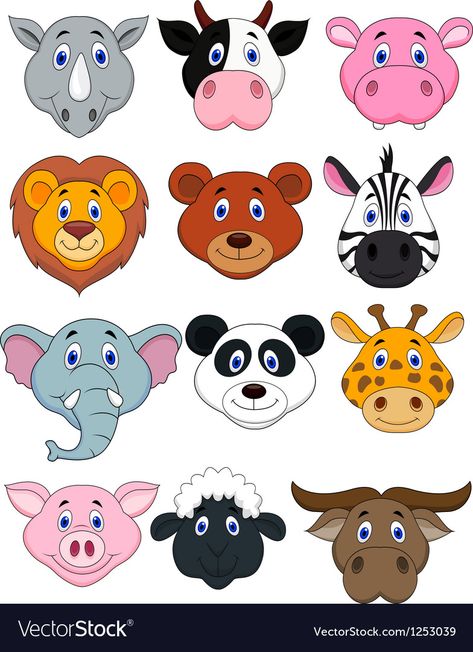 Jungle Cartoon, Animal Cutouts, Animal Head, Animal Heads, Animal Faces, Safari Animals, Peppa Pig, Sewing Patterns Free, Mask Design