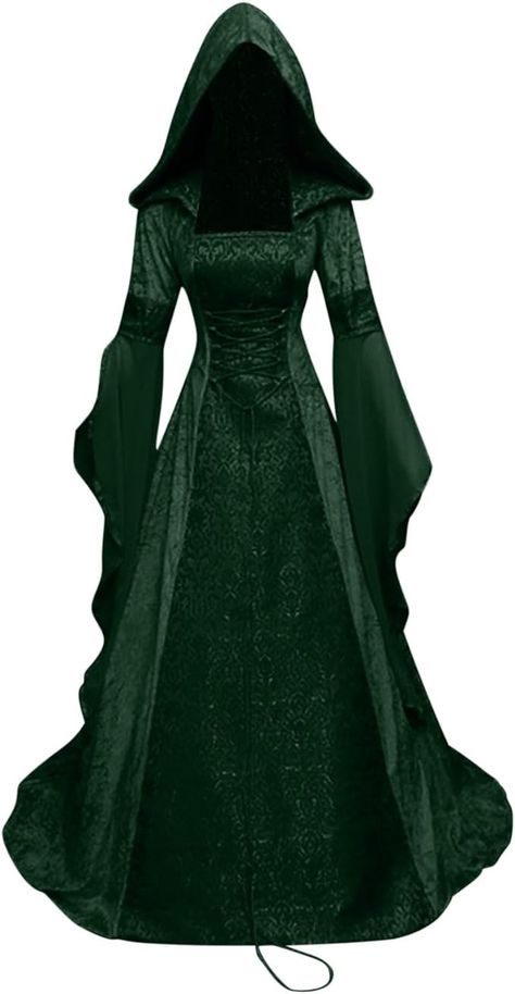 Amazon.com: Women's Renaissance Dress With Hood Medieval Costume Victorian Ball Gown Gothic Witch Jedi Robe Halloween Costumes : Clothing, Shoes & Jewelry Witch Dress Medieval, Womens Medieval Dress, Medieval Corset, Dresses Cosplay, Vestidos Retro, Witch Moon, Witch Dress, Medieval Costume, Dress Off Shoulder