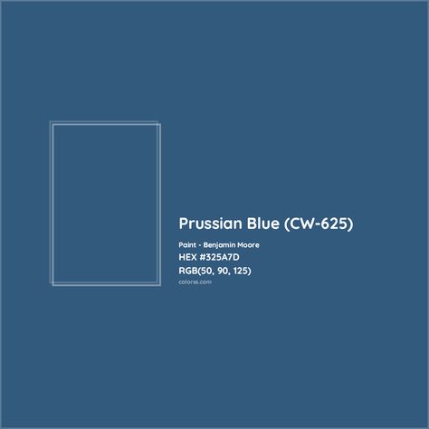 HEX #325A7D Prussian Blue (CW-625) Paint Benjamin Moore - Color Code Prussian Blue Benjamin Moore, Color Palette Paint, Blue Benjamin Moore, Paint Benjamin Moore, Analogous Color Scheme, Paint Color Codes, Rgb Color Codes, Hexadecimal Color, Choosing Paint Colours