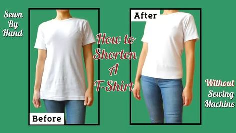 How To Shorten A T Shirt Without Sewing, Hem A Tee Shirt, How To Shorten A Shirt Without Sewing, How To Shorten A Long Tee Shirt, How To Tailor A Tee Shirt, How To Shorten A T Shirt, How To Shorten Long Tshirts, How To Hem A Tee Shirt, How To Hem A T Shirt Sewing Tutorials