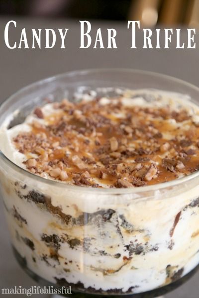 Better Than Anything Dessert Candy Bar Trifle | Making Life Blissful Trifle Bowl Recipes, Trifle Cake, Trifle Dessert Recipes, Cake Recipe Chocolate, Candy Bar Cake, How To Make Candy, Chocolate Desserts Cake, Delicious Chocolate Cake, Hp Sauce