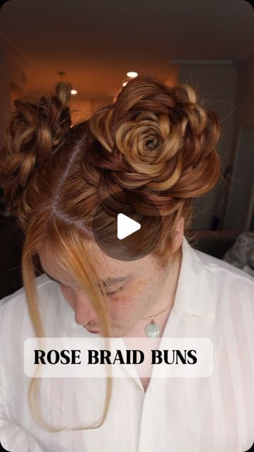 Rose Braid Tutorial, How To Do A Rose In Your Hair, Rose Braid Hair, Rose Bun Hairstyle, Crazy Braids, Rose Hairstyle, Braid Buns, Crazy Hair Ideas, Rose Bun