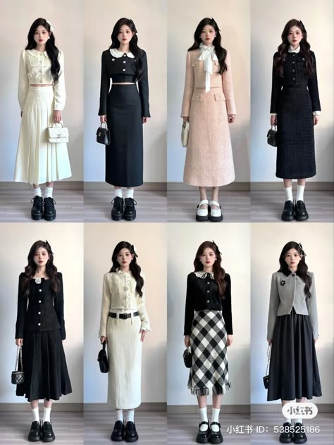 Pairs Aesthetic Outfits, Asian Chic Outfits, Kpop Layered Haircut, Manhwa Inspired Outfits, Black And White Modest Outfits, Codibook Outfit, Kpop Inspired Outfits Casual, Outfits For Large Busted Women, Korean Classy Outfits