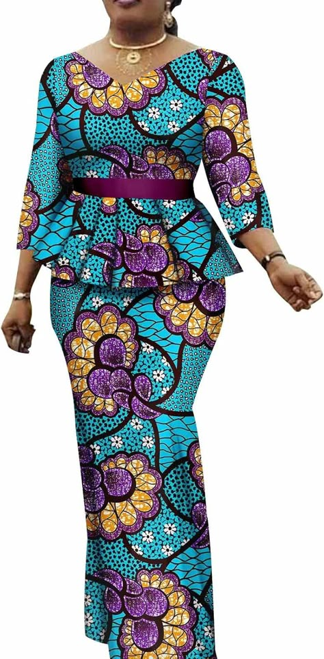 Amazon.com: African Clothes for Women Dashiki Print Top and Skirts 2 Piece Set Outfits Ankara Party Wedding Suit XXS 618-2 : Clothing, Shoes & Jewelry Skirt And Blouse Ankara Styles For Women, Ankara Blouse Styles, Bubu Gowns, African Clothes For Women, African Tops For Women, Ankara Skirt And Blouse Styles, Ankara Styles For Women, African Fabric Dress, African Print Tops