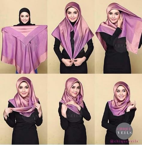 Latest Beautiful Hijab Styles Tutorial 2018-19 Different Face Shapes Hijab With Square Scarf, Square Scarf Styles, Beautiful Hijab Styles, Square Scarf Hijab, Square Hijab Tutorial, Beau Hijab, Hijabi Mode, Hijab Stile, How To Wear Hijab