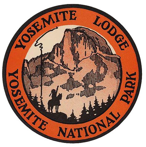 Yosemite Lodge (from Art of the Luggage Label photo stream) Vintage Location, Outdoor Graphics, Yosemite Lodging, 1950 Style, National Park Lodges, Yosemite Park, Luggage Labels, Vintage Hotels, Baggage Claim