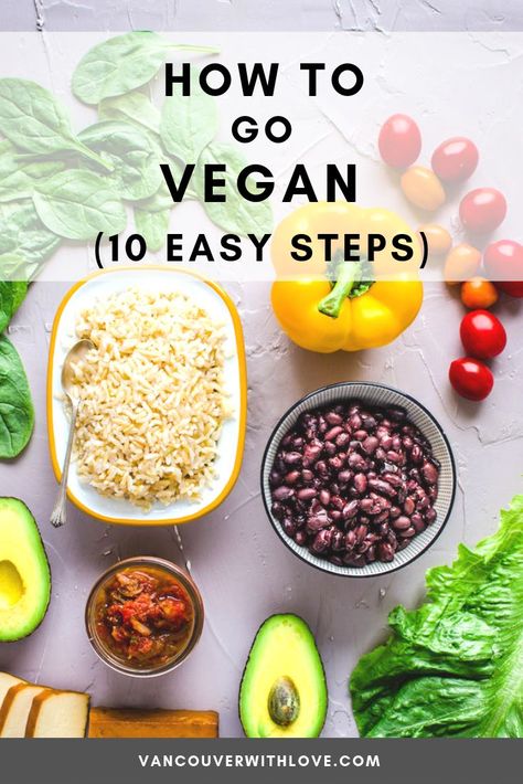 Have you signed up for Veganuary this year and are wondering how to go vegan? It can be daunting, so this guide provides tips and advice on veganism for beginners. Whether you want to follow a completely plant-based diet or just reduce meat consumption, this guide - How to Go Vegan (10 Easy Steps) has all the info and encouragement you need, broken down into manageable steps. #howtogovegan #govegan #gamechangers #veganforbeginners #veganlifestyle #veganuary Vegan For Beginners, Vegan Food List, How To Become Vegan, Vegan Recipes Beginner, Vegan Guide, Easy Recipes For Beginners, Go Vegan, Vegan Nutrition, Vegan Meal Prep