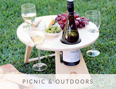 Portable Wooden Outdoor Picnic Wine Table, Folding Wine Table, Wine Picnic Table, Outdoor Wine Table, Round Picnic Table, Wine Tray, Picnic Basket Set, Picnic Gifts, Folding Picnic Table