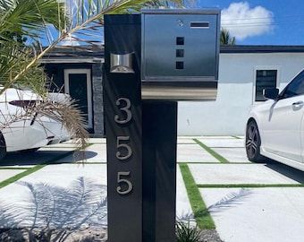 Modern Styled Mailboxes for a Home - Etsy Modern Mailbox Post, Mid Century Mailbox, Modern Mailbox Design, Antique Mailbox, Contemporary Mailboxes, Black Mailbox, New Mailbox, Custom Mailboxes, Modern Mailbox