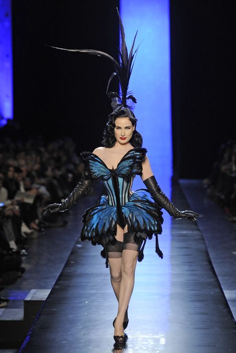 Dita Von Teese Wedding, Satine Moulin Rouge, Blue Butterfly Dress, Jean Paul Gaultier Couture, Gaultier Couture, Dita Von Tease, Jean Paul Gaultier Haute Couture, 2014 Couture, Couture 2014