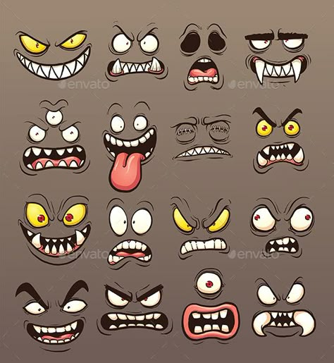 Cartoon monster faces. Vector clip art illustration with simple gradients. Each on a separate layer. EPS10 and PSD files included. Inkblot Cartoon, Inkblot Art, Monster Faces, Cartoon Faces Expressions, Funny Cartoon Faces, Cartoon Mouths, Doodle Monster, Drawing Cartoon Faces, Draw Cartoon