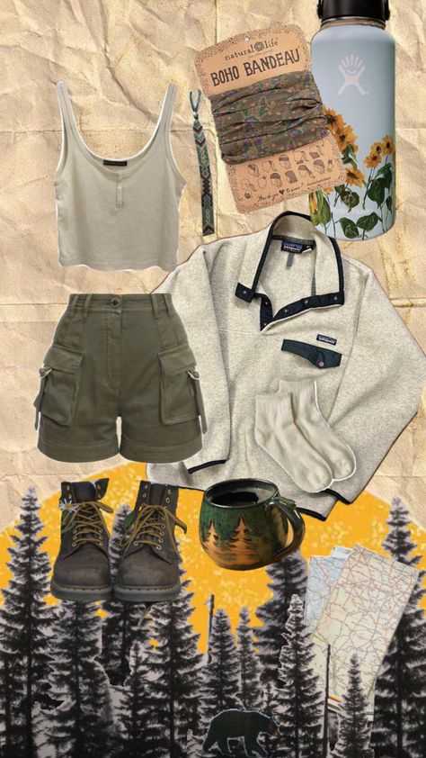 Summer Camp Outfits, Granola Girl Outfits, Granola Outfits, Cute Hiking Outfit, Hiking Outfits, Hiking Outfit Women, Mode Hippie, Summer Hiking Outfit, Earthy Outfits