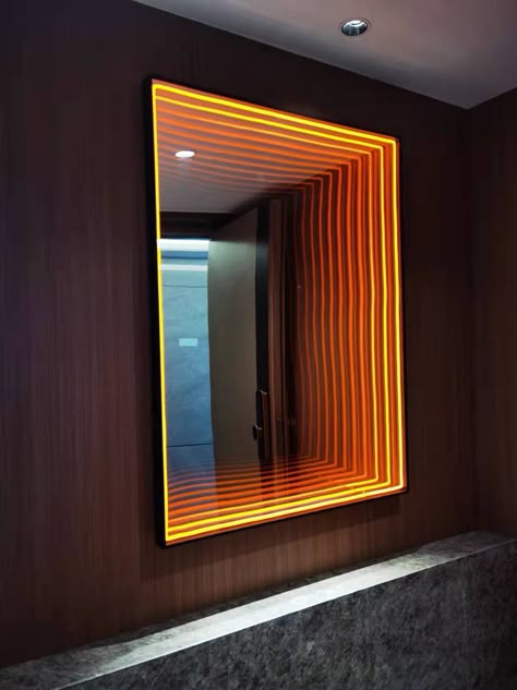 Infinity Mirror Ceiling, Infinity Mirror Diy, Infinite Mirror, Tattoo Studio Interior, Infinity Table, African Interior Design, African Interior, Infinity Mirror, Mirror Sign