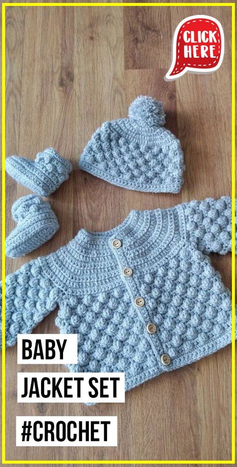 crochet Baby Jacket Set easy pattern - Easy Crochet Jacket Pattern for Beginners. Click to Get the Pattern #Jacket #crochetpattern #crochet via @shareapattern.com Crochet Baby Boy Sweater Set, Crochet Baby Boy Sweater Set Free Pattern, Crochet Baby Sweater Set, Crochet Layette Set Free Pattern, Crochet Baby Boy Sweater Free Pattern, Crochet Baby Layette Sets Free Pattern, Free Crochet Baby Cardigan Pattern, Easy Crochet Baby Sweater, Crochet Baby Sets Free Pattern