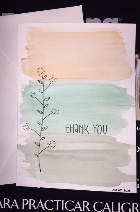 Watercolor Art Thank You Cards, Simple Card Painting Ideas, Thank You Cards For Art Teachers, Watercolour Thank You Card Ideas, Thank You Card Design Watercolor, Watercolor Cards Diy Simple, Proud Of You Watercolor Card, Simple Watercolor Designs, Thank You Card Ideas Watercolor