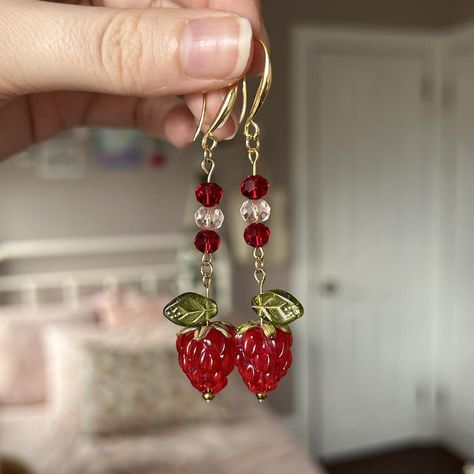 ☆ juicy red raspberry earrings ☆ gorgeous lampwork... - Depop Pink Ruby Dangle Earrings, Radish Earrings, Raspberry Earrings, Lamp Work Bead Earrings, Earring Inspo, Red Raspberry, Lampwork Earring, Hand Jewelry, Accessories Jewelry Earrings